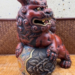 時代物 九谷焼 八幡窯 造 玉乗り獅子 良品 陶印有 縁起物 狛犬 唐獅子 和骨董 和美術 古玩 茶道具 煎茶道具 魔除け 骨董 インテリア 華道具の画像