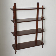 【発送の場合は即購入不可】 フランス アンティーク ウォールシェルフ 飾り棚 スパイスラック オープンシェルフ 壁掛け 棚 マホガニー 挽物 木製 クラシック 92912の画像