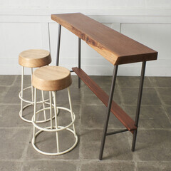 【発送の場合は即購入不可】 ウォールナット 無垢材 カウンターテーブル アイアン 飾り台 ヴィンテージ ダイニングテーブル 鉄脚 インダストリアル モダン 96159の画像