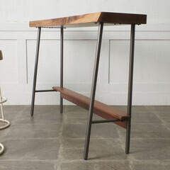 【発送の場合は即購入不可】 ウォールナット 無垢材 カウンターテーブル アイアン 飾り台 ヴィンテージ ダイニングテーブル 鉄脚 インダストリアル モダン 96159の画像