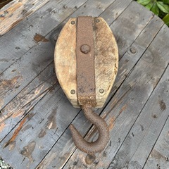 木製滑車　古道具　昭和レトロ　フック　プーリー　の画像