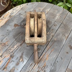木製滑車　古道具　昭和レトロ　フック　プーリー　の画像