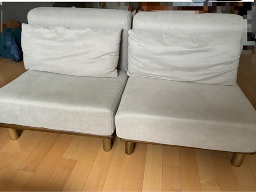 1人掛け ローソファ 2P ベージュファブリックモダンソファ Ivy