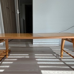 【省スペース＆天然木】折りたたみテーブル（棚板付き）美品 の画像