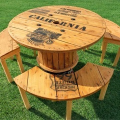 電線ドラムリメイクテーブル&チェアセットの画像