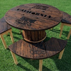 電線ドラムリメイクテーブル&チェアセットの画像