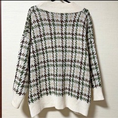 【小倉北区】J.X.Y.C 千鳥柄オーバーサイズニットカーデ アイボリー F レトロの画像