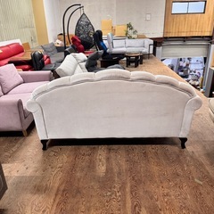 A2040🌟配送設置可🙌 ソファ アンティーク ソファ アンティーク調 ロマンチック 姫系ソファ シェルソファ 貝殻 ムーンライト ベージュベルベット 布地 おしゃれ リッチ 猫脚🌟の画像