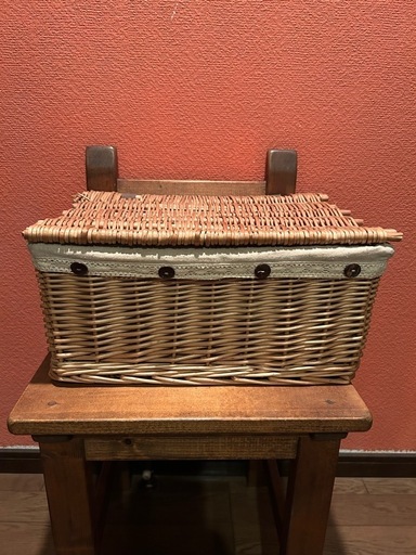 ラタン製 蓋付き ピクニックバスケット 籐かご 収納 レトロ (堕天使