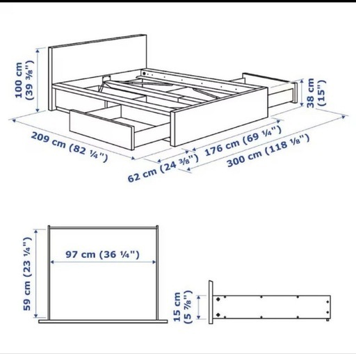 2月1日迄 分解済み 送料別  IKEA クイーンサイズベッド&マットレス（収納ボックス4個付き） 値引限度