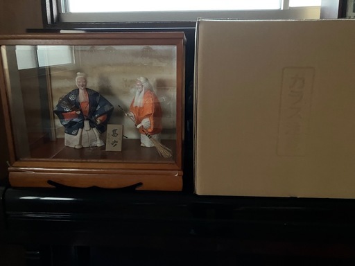 高砂人形ガラスケース付箱付木目込人形縁起物夫婦円満長寿還暦祝や敬老