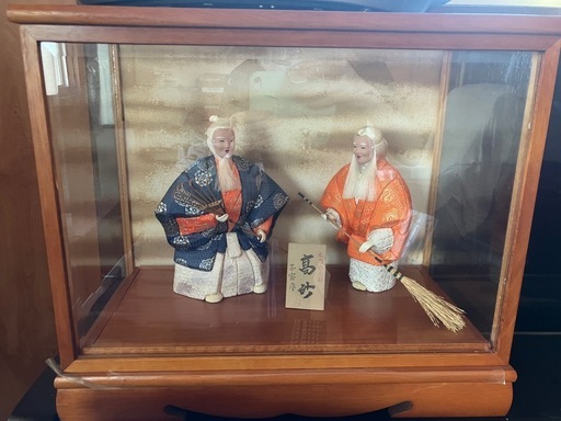 高砂人形ガラスケース付箱付木目込人形縁起物夫婦円満長寿還暦祝や敬老