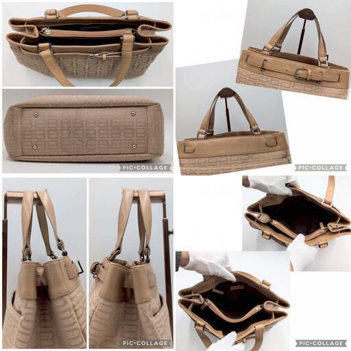 極美品 BALENCIAGA バレンシアガ BB柄 モノグラム 総柄 ハンド トートバッグ ジャガード キャンバス レザー 本革 ベー