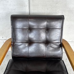 ✦昭和レトロ✦喫茶店風 木肘ソファ｜ブラックレザー 1Pチェア ヴィンテージ家具の画像
