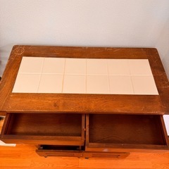 キッチンワゴン 木製 タイルトップ 引き出し キャスター付きの画像