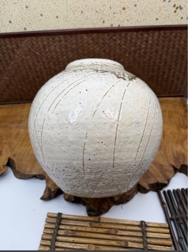 時代物 武州松山窯 中澤靖雄 作 燿変 花瓶 陶印有 共箱 良品 骨董 古玩 和骨董 和美術 茶道具 壷 花入 花生 華道具 花器 床
