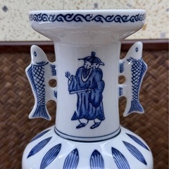 京焼 名工 西尾瑞豊 作 染付 高砂 花入 共箱 陶印有 良品 鯉耳 華道具 茶道具 煎茶道具 和美術 和骨董 古玩 時代物 花瓶 花生 茶器 花器 壷の画像