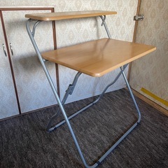 折りたたみデスク 二段式 木製天板の画像