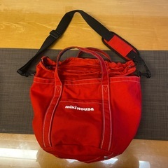 ミキハウス MIKI HOUSE ロゴ バッグ キャンバス地 バケツ型 ハンドバッグ トートバッグ カバン レッド の画像