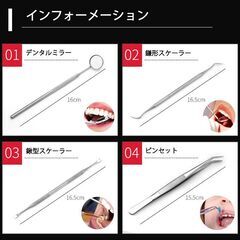 歯石取り 5本セット ケース付き スケーラー 歯垢 食べかす 除去 用具 デンタル オーラル ケア  口腔 衛生 ツール 自宅 歯の点検 器具ヤニとり ステンレス製の画像
