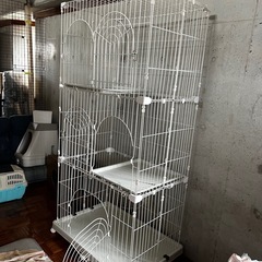 定価17,800円　猫ケージ 3段 キャスター付 ホワイト 幅93×奥行63×高178  アイリスオーヤマ　（使用2ヶ月／説明書・箱なし）の画像