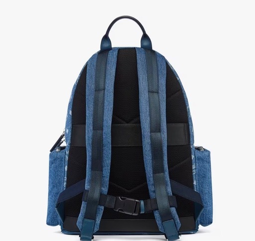 MCMデニムブルー ロゴ入りリュックサックStark バックパック -モノグラム