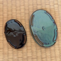 鉢皿 陶器の楕円形皿 2点セットの画像