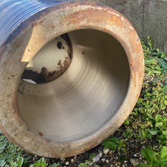 立ち火鉢 縦型の火鉢 陶器 焼物 インテリア 和風 青海鼠釉レトロ 中古の画像