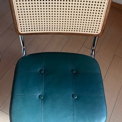 ラタンチェア／ダイニングチェア（グリーン・木製×ラタン）の画像