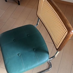 ラタンチェア／ダイニングチェア（グリーン・木製×ラタン）の画像