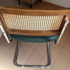 ラタンチェア／ダイニングチェア（グリーン・木製×ラタン）の画像