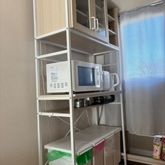 食器棚 ナチュラルウッド＆20Lゴミ箱 ホワイト4個の画像