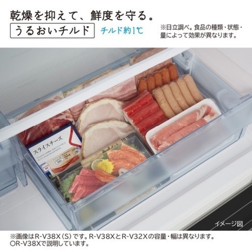 日立 冷蔵庫 315L 右開き 3ドア 幅54cm 真ん中野菜室うるおいチルド R-V32X シルバー系