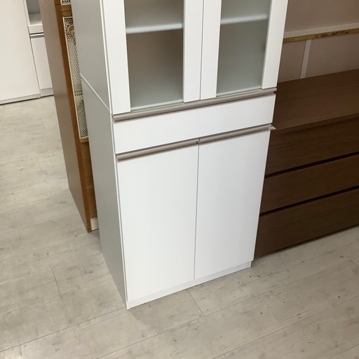 食器棚　２枚扉　ホワイト　上下結合部分難有　【トレファク堺福田店】