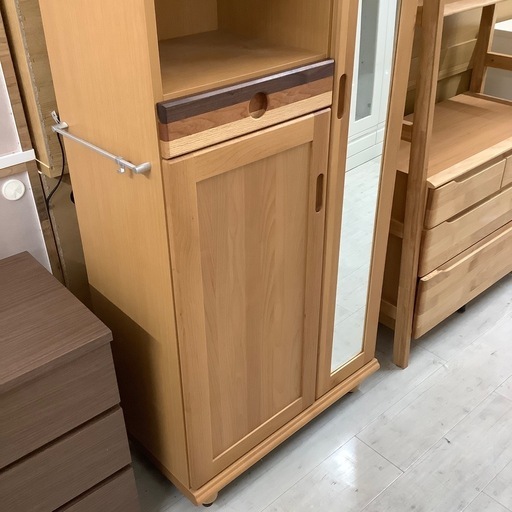 シューズボックス　2枚扉　ミラー付き　引き出し付き　ヨゴレ有　ナチュラル　【トレファク堺福田店】