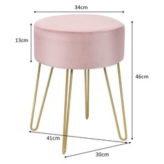 A2059🌟激安‼️ 3点セットフットスツール ベルベット ラウンドオットマン ドレッシングテーブルスツール ゴールドメタル脚 クッション化粧台シート 寝室 リビングルーム オフィス用 (ピンク)🌟の画像