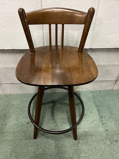 木製 カウンターチェア バーチェア 回転 アンティーク調 直径45cm×高さ85cm（座高64cm）