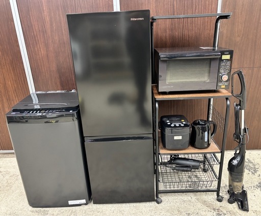 年式新しめ✨ おしゃれブラック家電7点セット  冷蔵庫 / 洗濯機 / オーブンレンジ / 炊飯器 / 電気ケトル / ヘアドライヤー
