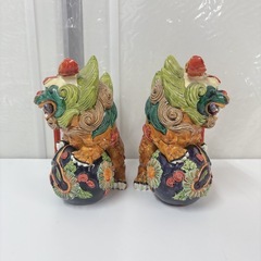 I604 🌈 美品♪ シーサーの置物 ２体セット ⭐ クリーニング済の画像