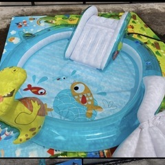 ワニとお花の飾りが大きいプールの画像