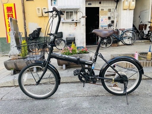 『ＳＡＬＥ　３０％』　折りたたみ自転車　２０インチ　6変速　カゴ　付き　黒　配達可能