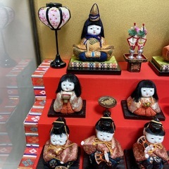木目込み 雛人形 5段飾り 15人揃 ガラスケース入り ミニチュア ミニ家具 昭和レトロの画像
