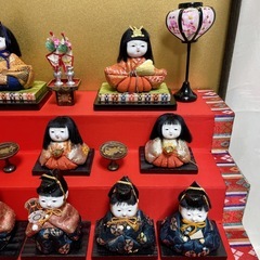 木目込み 雛人形 5段飾り 15人揃 ガラスケース入り ミニチュア ミニ家具 昭和レトロの画像