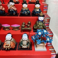 木目込み 雛人形 5段飾り 15人揃 ガラスケース入り ミニチュア ミニ家具 昭和レトロの画像