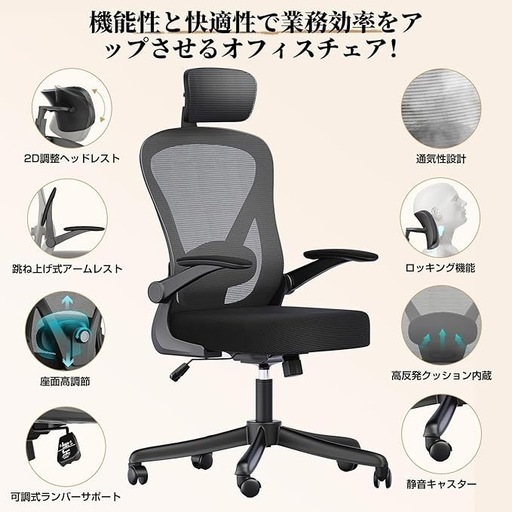 オフィスチェア メッシュ デスクチェア ヘッドレスト上下調節 腰サポート多段調節