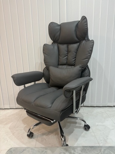 【美品】GTRACING ゲーミングチェア グレー オットマンGT200-GRAY オフィスチェア 椅子 社長椅子 デスクチェア