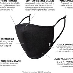 【新品】GK スポーツフェイスマスク メンズ スポーツ用フェイスマスク ブラック 再利用可能 女性用 ブラック布フェイスマスク 銅配合 通気性 ELEX 洗濯可能 伸縮性 ランニングやワークアウト用の画像