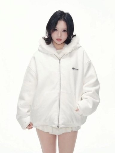 andwang Kirakira 2way fur zip up white 