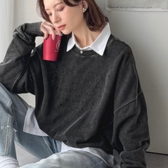 【試着のみ】今っぽ丈感♡ロゴ刺繍スウェット👚チャコールの画像