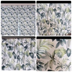 ニトリ　遮光二級　横145丈240×2枚　ボタニカル　ヴァイル　グリーン　葉の画像